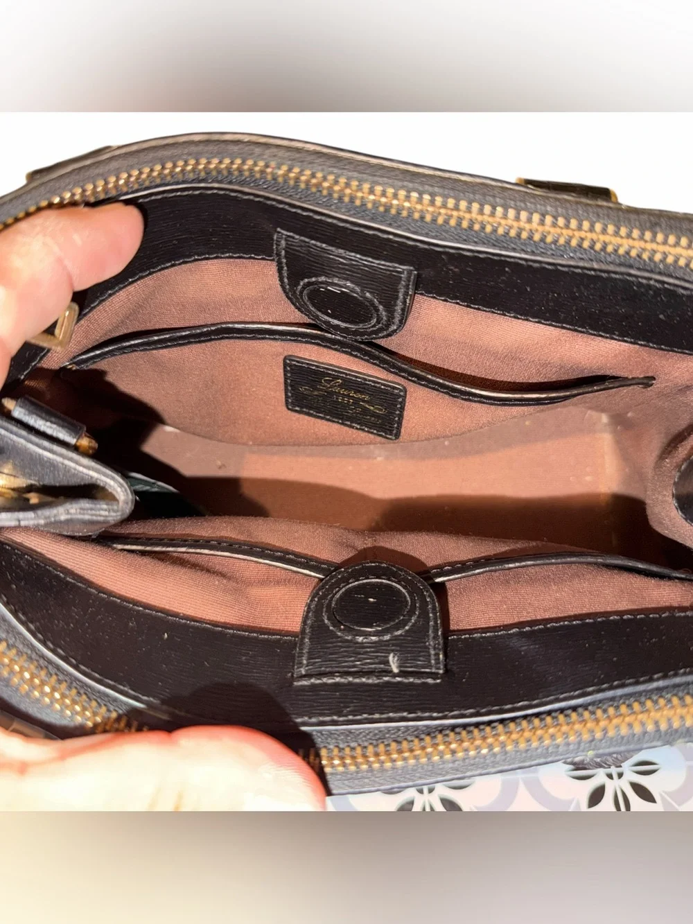 Ralph Lauren Newberey Double Zip Two-Tone Satchel in Black & Vanilla
